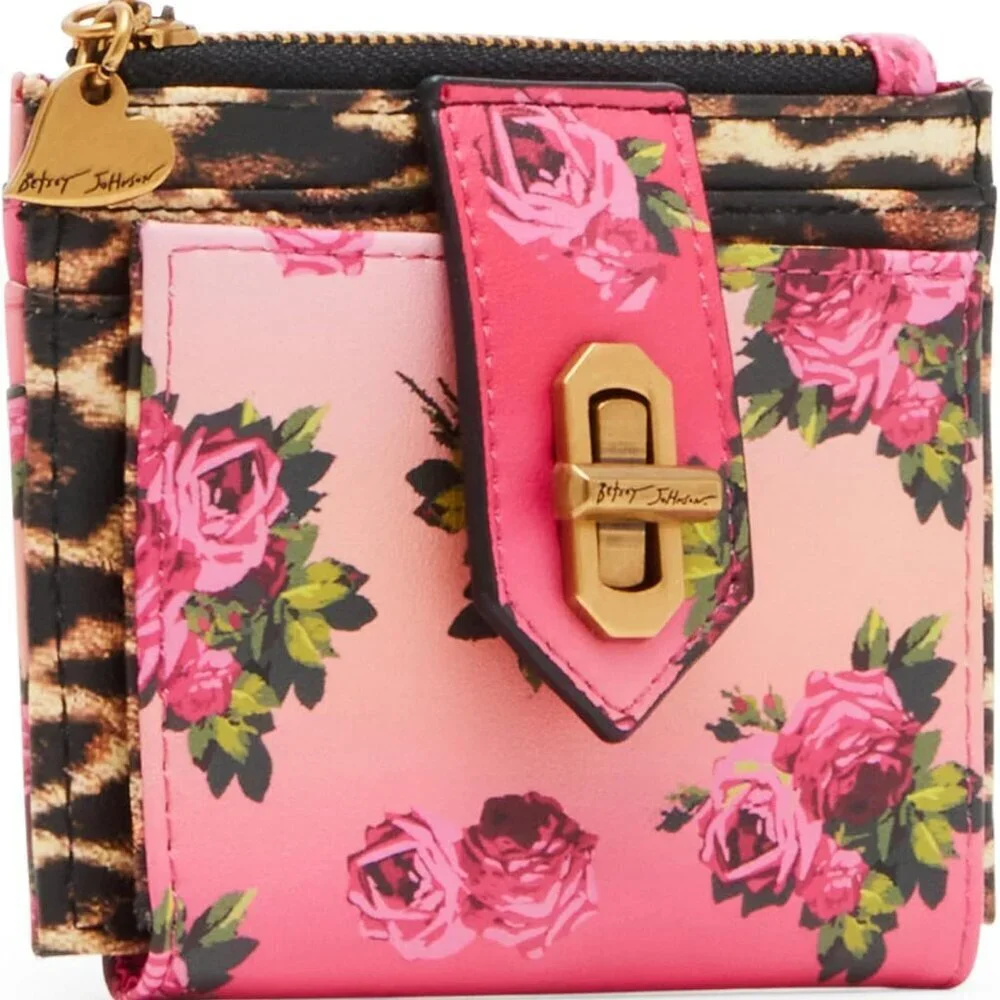 Leopard Floral Bifold Wallet Womens Polyester Zipper Card ID